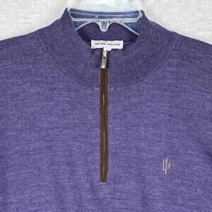 Peter Millar Mens L Purple Merino Wool 1/4 Zip Golf Preppy Pullover Sweater